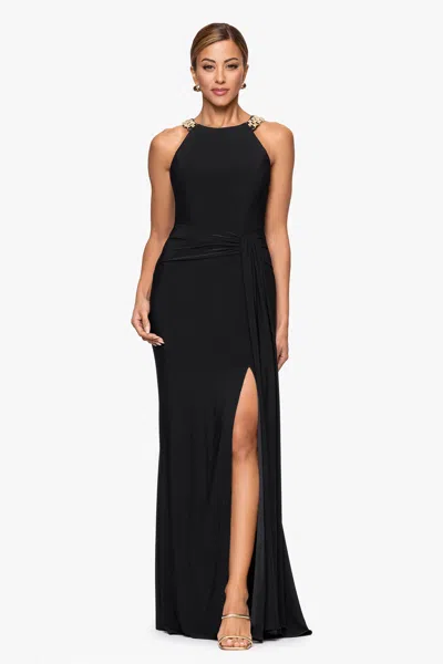 Xscape Evenings Chain Neck Detail Sheath Gown In Black