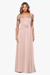 Xscape Evenings Off The Shoulder Hammered Satin Gown In Pink