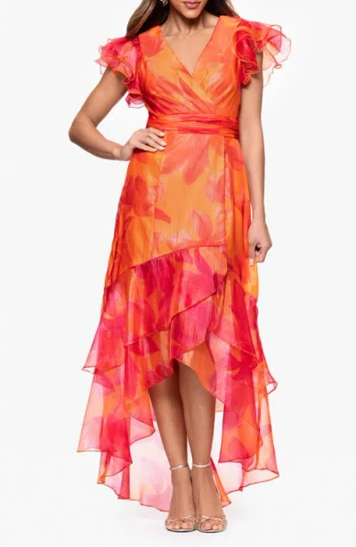 Xscape Evenings Metallic Floral High Low Gown In Multi