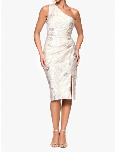 Xscape Evenings Metallic Floral Jacquard One-shoulder Sheath Cocktail Dress In Champagne In White