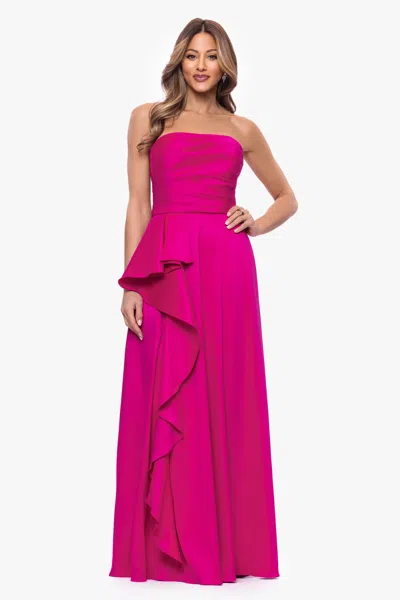 Xscape Evenings "michelle" Mikado Satin Strapless Ruffle Floor Dress In Pink
