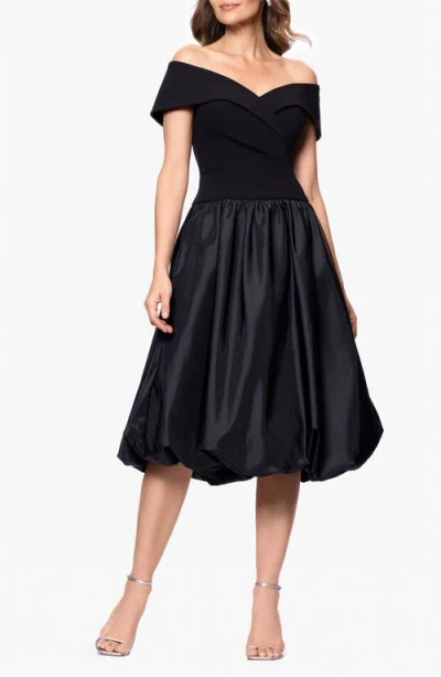 Xscape Evenings Mixed Media Bubble Hem Cocktail Midi Dress In Black
