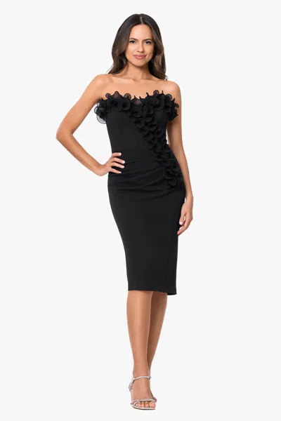 Xscape Evenings "myla" Scuba Crepe With Chiffon Ruffle Short Dress In Black