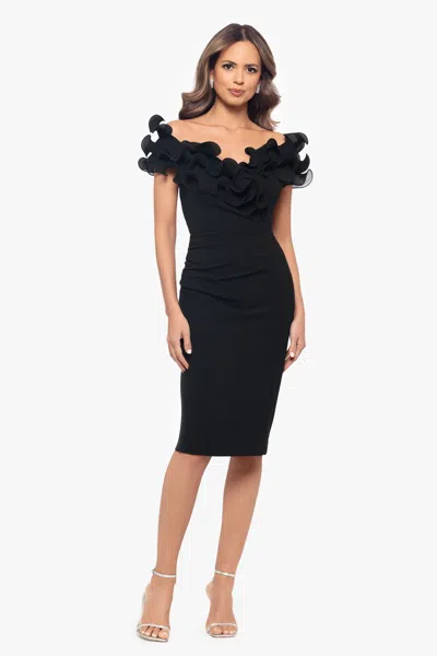 Xscape Evenings Wire Trim Off The Shoulder Sheath Dress In Black