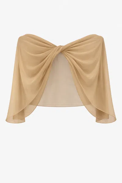 Xscape Evenings "nikita" Chiffon Twist Shawl Wrap In Nude