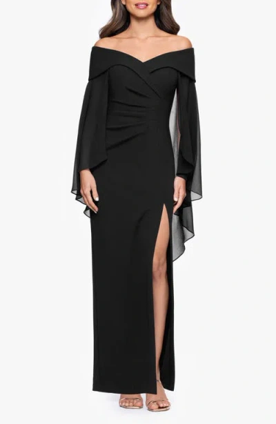 Xscape Evenings Off The Shoulder Capelet Cocktail Dress In Black