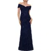 Xscape Evenings Off The Shoulder Embroidered Gown In Blue