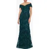 Xscape Evenings Off The Shoulder Embroidered Gown In Hunter