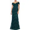 Xscape Evenings Off The Shoulder Embroidered Gown In Hunter