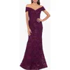Xscape Evenings Off The Shoulder Embroidered Gown In Wine