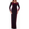 Xscape Evenings Off The Shoulder Long Sleeve Velvet Gown In Black
