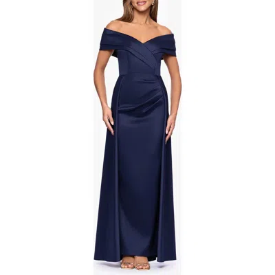 Xscape Evenings Off The Shoulder Mikado Gown In Blue