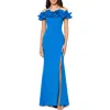 Xscape Evenings Off The Shoulder Ruffle Crepe Trumpet Gown
