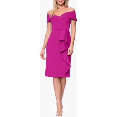 Xscape Evenings Off The Shoulder Scuba Cocktail Dress In Purple