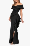 Xscape Evenings Off The Shoulder Scuba Mermaid Gown In Multi