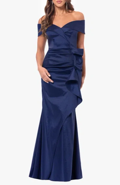 Xscape Evenings Off The Shoulder Taffeta Gown In Navy