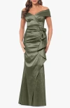 Xscape Evenings Off The Shoulder Taffeta Gown In Olive