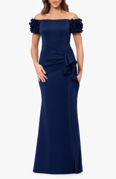 Xscape Evenings Off-the-shoulder Trumpet Evening Gown In Midnight