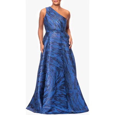 Xscape Evenings One Shoulder Brocade Ballgown In Navy
