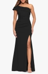 Xscape Evenings One-shoulder Knit Gown In Black