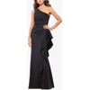 Xscape Evenings One-shoulder Ruffle Scuba Crepe Gown In Black