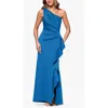 Xscape Evenings One-shoulder Ruffle Scuba Crepe Gown In Blue