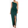 Xscape Evenings One-shoulder Ruffle Scuba Crepe Gown In Hunter