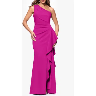 Xscape Evenings One-shoulder Ruffle Scuba Crepe Gown In Orchid