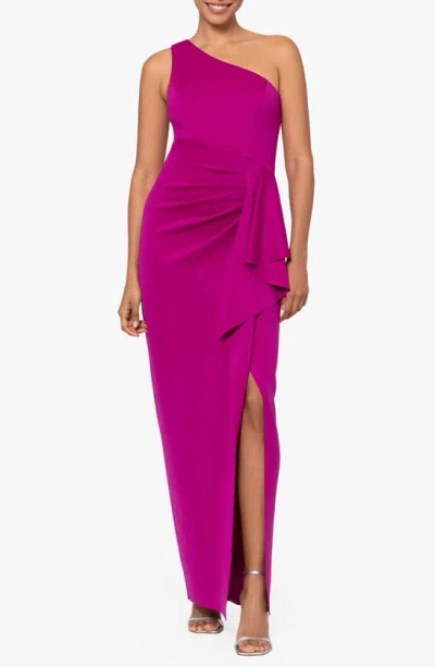 Xscape Evenings One-shoulder Ruffle Scuba Crepe Gown In Orchid