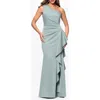 Xscape Evenings One-shoulder Ruffle Scuba Crepe Gown In Sage
