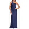 Xscape Evenings One-shoulder Satin Gown In Navy