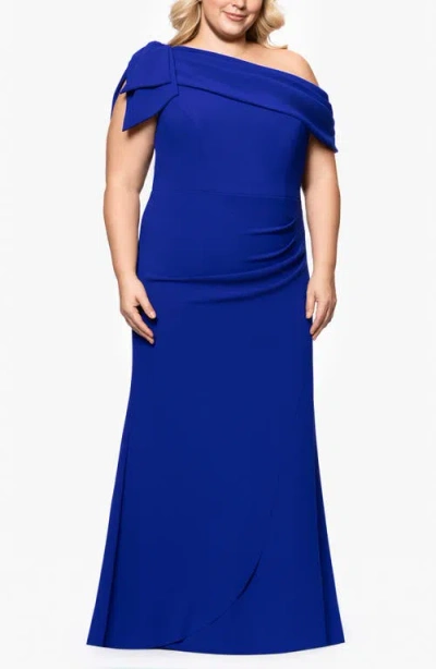 Xscape Evenings One-shoulder Scuba Crepe Gown In Marine
