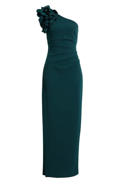 Xscape Evenings One-shoulder Ruffle Scuba Crepe Dress In Green