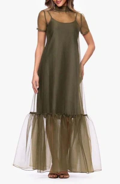 Xscape Evenings Organza Overlay Gown In Green
