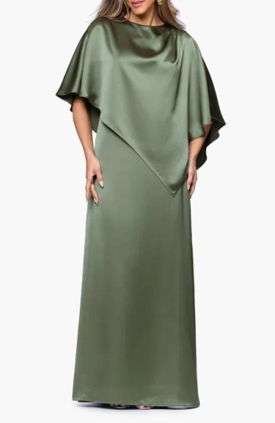 Xscape Evenings Overlay Detail Satin Gown In Green