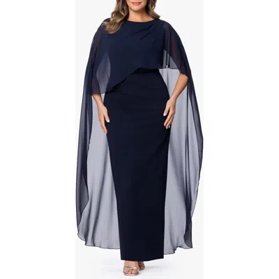 Xscape Evenings Overly Cape Gown In Blue