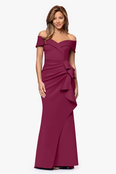 Xscape Evenings "patti" Long Off The Shoulder Techno Scuba Dress In Pink