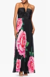 Xscape Evenings Pebble Pleated Gown In Black/pink