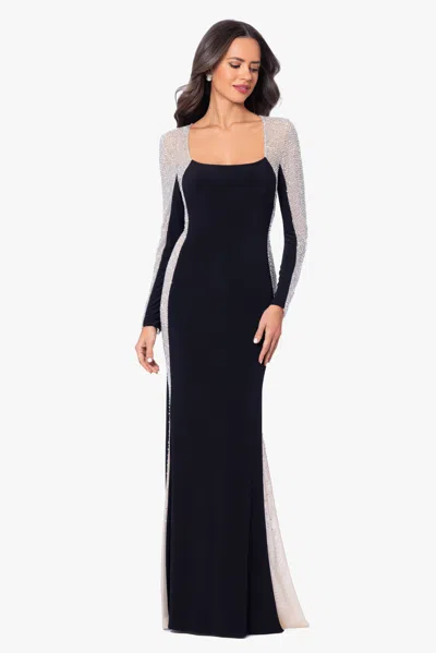 Xscape Evenings Petite "jillian" Long Sleeve Caviar Dress In Black