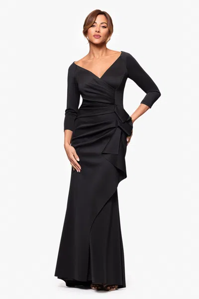 Xscape Evenings Petite "lexi" Side-slit Scuba V-neck Party Dress In Black