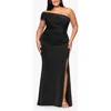 Xscape Evenings Pleated One-shoulder Mermaid Gown In Black