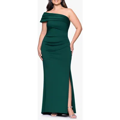 Xscape Evenings Pleated One-shoulder Mermaid Gown In Green