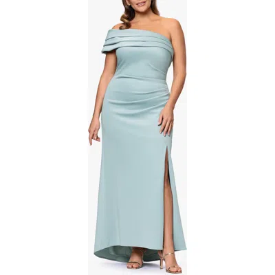 Xscape Evenings Pleated One-shoulder Mermaid Gown In Green