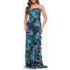 Xscape Evenings Pleated Ruffle Strapless Mermaid Gown In Blue