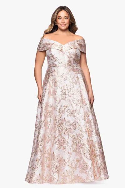 Xscape Evenings Plus "melissa" Brocade Off The Should V-neck Ballgown In Metallic