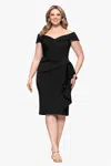 Xscape Evenings Ruffle Boat Neck Scuba Cocktail Dress In Black