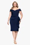 Xscape Evenings Ruffle Boat Neck Scuba Cocktail Dress In Blue