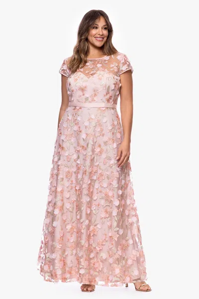 Xscape Evenings Plus "sydnee" 3d Embellished Cap Sleeve Floor Length Dress In Pink
