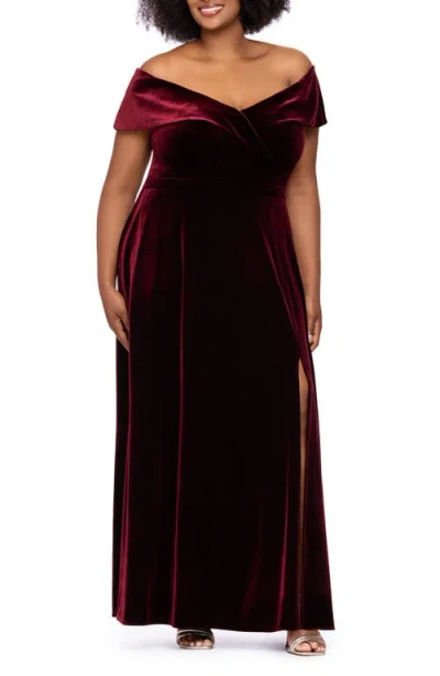 Xscape Evenings Portrait Collar Velvet Gown In Black