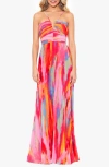 Xscape Evenings Print Pleated Gown In Multi